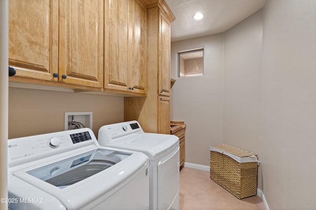 12489 N Owl Head Canyon Rd, Marana, AZ 85658 - washroom with washing machine and clothes dryer, recessed lighting, baseboards, and cabinet space