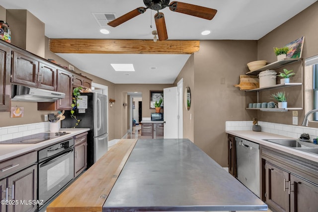 2716 E 6th St, Tucson, AZ 85716 - kitchen featuring black appliances, under cabinet range hood, a sink, light countertops, and a ceiling fan