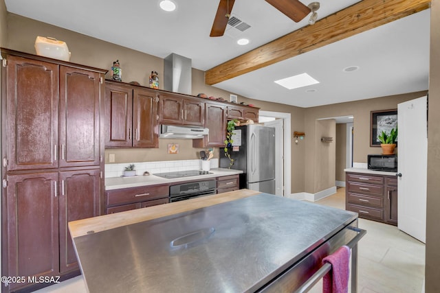 2716 E 6th St, Tucson, AZ 85716 - kitchen with black appliances, a ceiling fan, beam ceiling, under cabinet range hood, and recessed lighting
