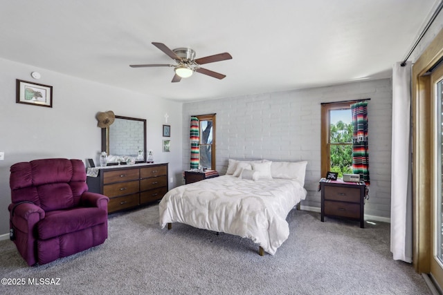 bedroom featuring carpet flooring and a ceiling fan