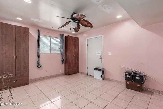 414 E 34th St, Tucson, AZ 85713 - unfurnished bedroom with recessed lighting, baseboards, ceiling fan, and light tile patterned flooring