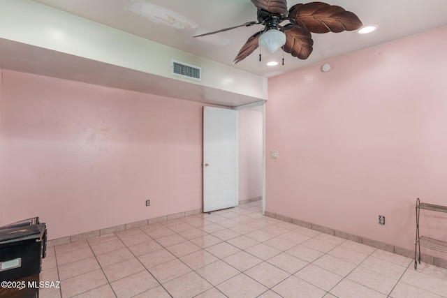 414 E 34th St, Tucson, AZ 85713 - spare room with visible vents, light tile patterned flooring, baseboards, recessed lighting, and a ceiling fan