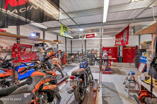 garage featuring a workshop area