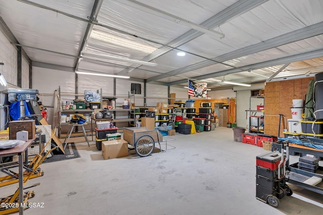 garage featuring a workshop area