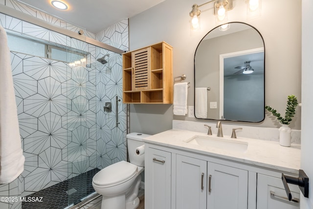6624 N Galaxy Rd, Tucson, AZ 85741 - bathroom with a stall shower, vanity, and toilet