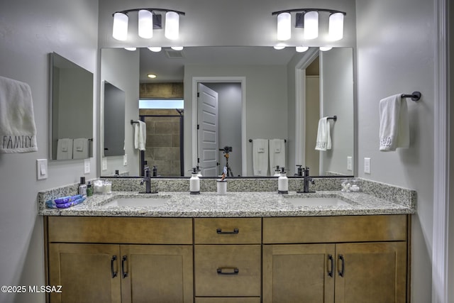5854 W Indian Sunrise Dr, Tucson, AZ 85742 - full bath featuring double vanity, a shower stall, and a sink