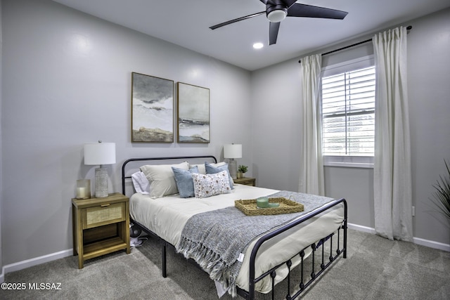 5854 W Indian Sunrise Dr, Tucson, AZ 85742 - carpeted bedroom with recessed lighting, baseboards, and a ceiling fan