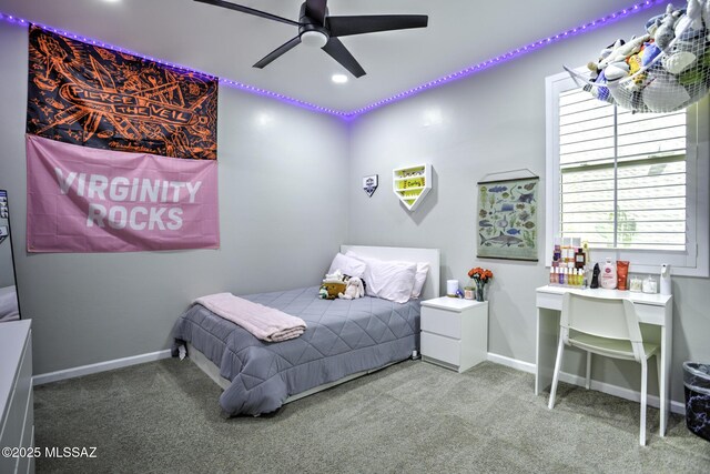 5854 W Indian Sunrise Dr, Tucson, AZ 85742 - carpeted bedroom featuring baseboards, a ceiling fan, and recessed lighting