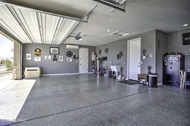 5854 W Indian Sunrise Dr, Tucson, AZ 85742 - garage with baseboards, a garage door opener, and a wall mounted air conditioner