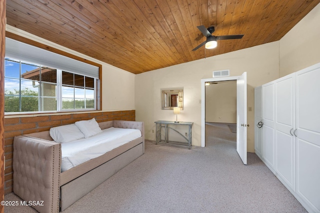5122 W Camino De La Amapola, Tucson, AZ 85745 - bedroom with wood ceiling, carpet, lofted ceiling, ceiling fan, and a wainscoted wall