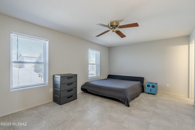 bedroom featuring ceiling fan