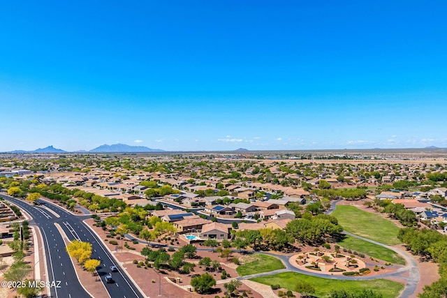 bird's eye view featuring a residential view and a mountain view