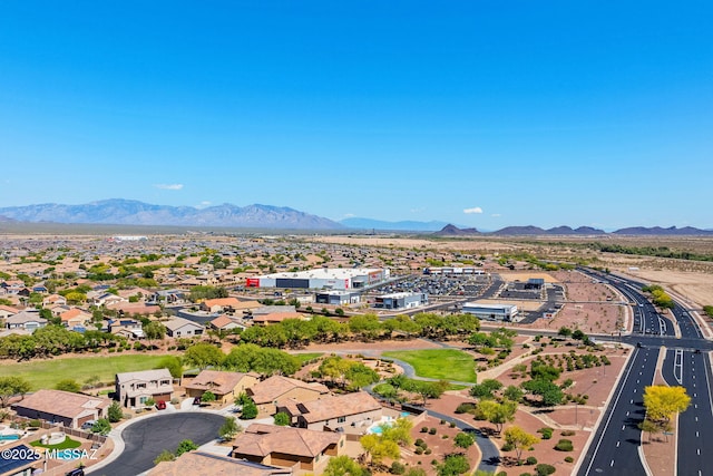 aerial view featuring a residential view and a mountain view