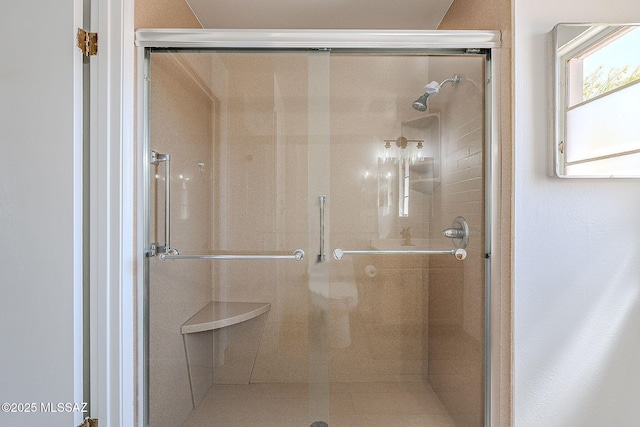 bathroom featuring a shower stall
