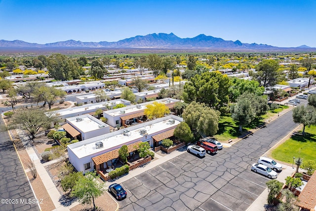drone / aerial view featuring a mountain view