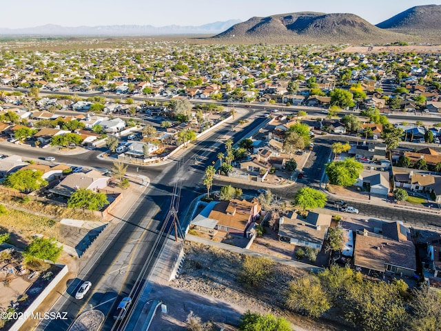 aerial view with a mountain view and a residential view