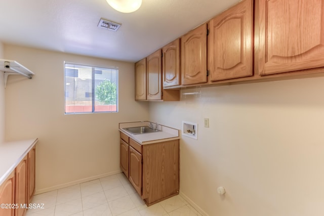 5476 N Indian Trl, Tucson, AZ 85750 - laundry area with visible vents, a sink, baseboards, cabinet space, and washer hookup