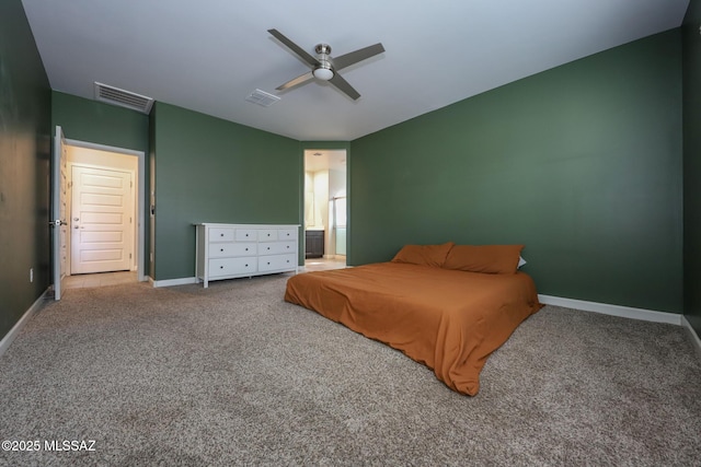 491 W Camino Del Toro, Vail, AZ 85641 - bedroom featuring carpet flooring, baseboards, ceiling fan, and connected bathroom