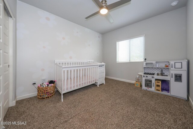 491 W Camino Del Toro, Vail, AZ 85641 - bedroom with carpet, baseboards, a nursery area, a ceiling fan, and lofted ceiling