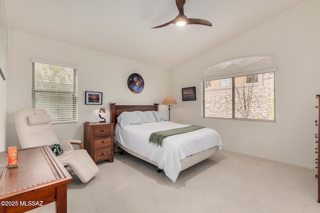 5354 W Eagle Claws Ct, Marana, AZ 85658 - bedroom with lofted ceiling, a ceiling fan, and light colored carpet