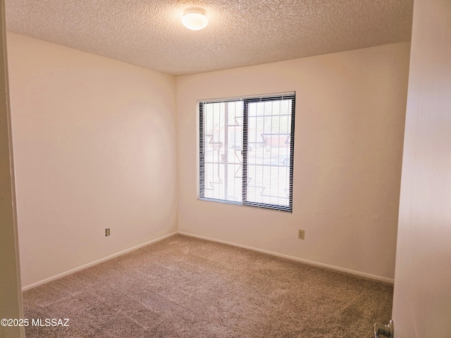 empty room featuring baseboards, carpet flooring, and a textured ceiling