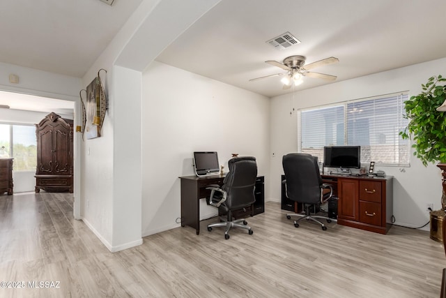 3825 W Perseus St, Tucson, AZ 85742 - office with baseboards, a ceiling fan, visible vents, and light wood-type flooring