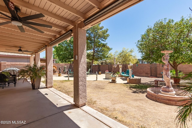 3825 W Perseus St, Tucson, AZ 85742 - view of patio / terrace with a fenced backyard and ceiling fan