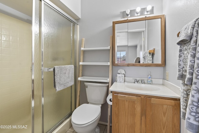 1376 S Desert Meadows Cir, Green Valley, AZ 85614 - bathroom featuring vanity, a shower stall, and toilet