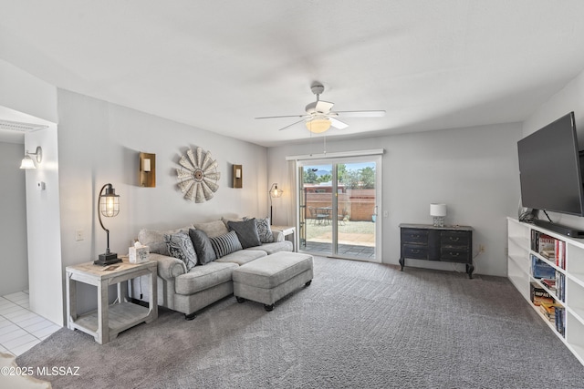 1376 S Desert Meadows Cir, Green Valley, AZ 85614 - living room with a ceiling fan and carpet
