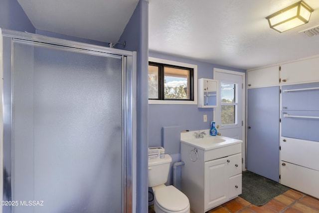 280 W Oak Hills Dr, Oracle, AZ 85623 - bathroom with a shower stall, vanity, toilet, and tile patterned floors