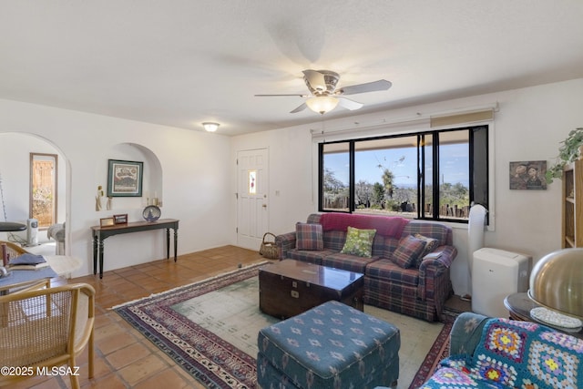 280 W Oak Hills Dr, Oracle, AZ 85623 - living room featuring a ceiling fan and tile patterned floors