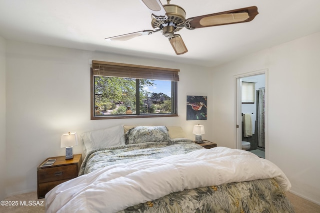 280 W Oak Hills Dr, Oracle, AZ 85623 - bedroom with carpet, ensuite bath, and ceiling fan