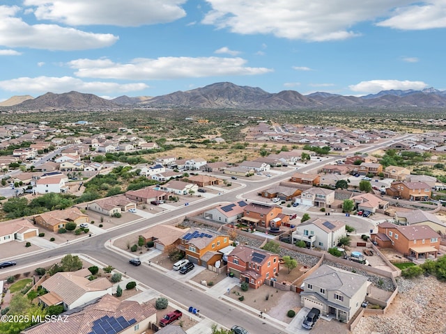 drone / aerial view featuring a mountain view and a residential view