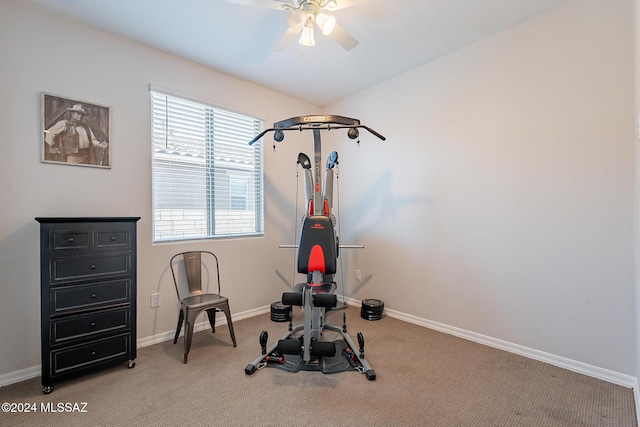 21372 E Charmaine Rd, Red Rock, AZ 85145 - exercise area with a ceiling fan, carpet, and baseboards