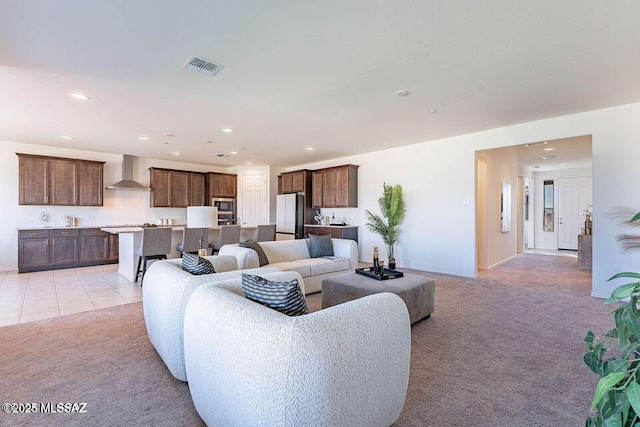 10965 N Cormac Ave, Tucson, AZ 85742 - living room with light colored carpet, recessed lighting, and light tile patterned floors