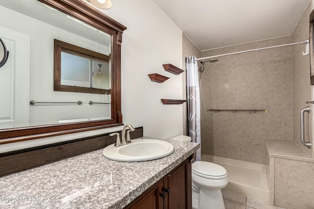 1363 W Dawn Dr, Tucson, AZ 85704 - bathroom featuring toilet, a shower stall, vanity, and tile patterned flooring