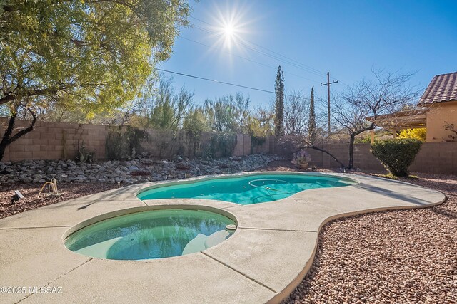 3033 W Desert Glory, Tucson, AZ 85745 - view of pool with a fenced in pool, a patio, a fenced backyard, and an in ground hot tub