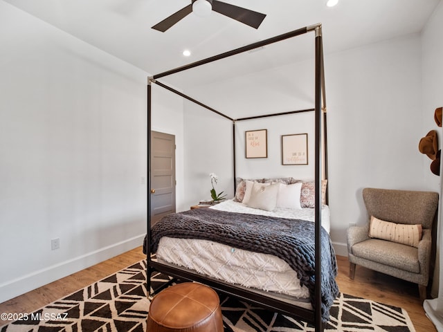 2540 W Oasis Springs Ct, Tucson, AZ 85742 - bedroom featuring baseboards, a ceiling fan, recessed lighting, and wood finished floors