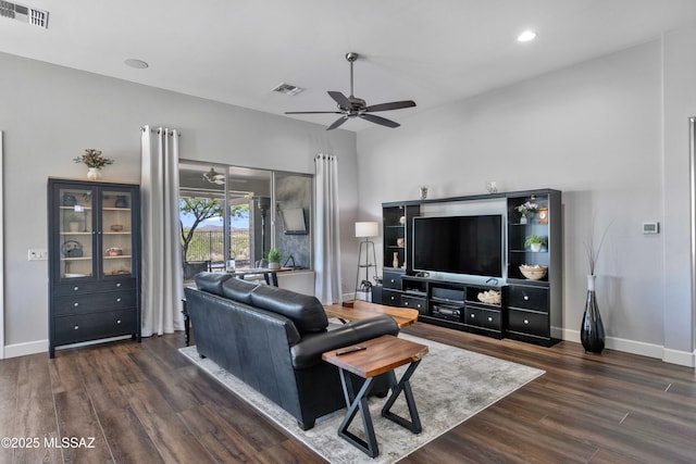 32968 S Cattle Trl, Oracle, AZ 85623 - living area featuring visible vents, baseboards, ceiling fan, and wood finished floors