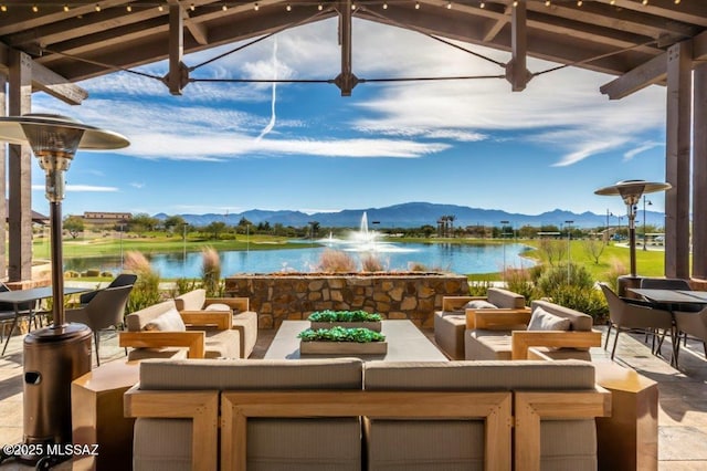 32968 S Cattle Trl, Oracle, AZ 85623 - view of patio with an outdoor living space and a water and mountain view