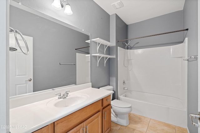 full bathroom featuring toilet, vanity, tile patterned floors, and shower / bath combination
