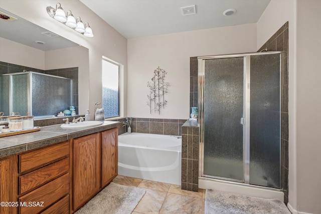 9224 S Big Tree Ln, Tucson, AZ 85756 - bathroom with visible vents, vanity, and a stall shower