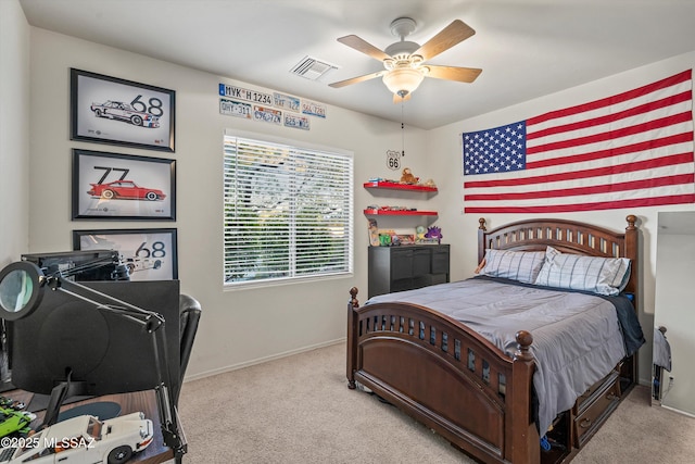 9224 S Big Tree Ln, Tucson, AZ 85756 - bedroom featuring carpet floors, visible vents, a ceiling fan, and baseboards