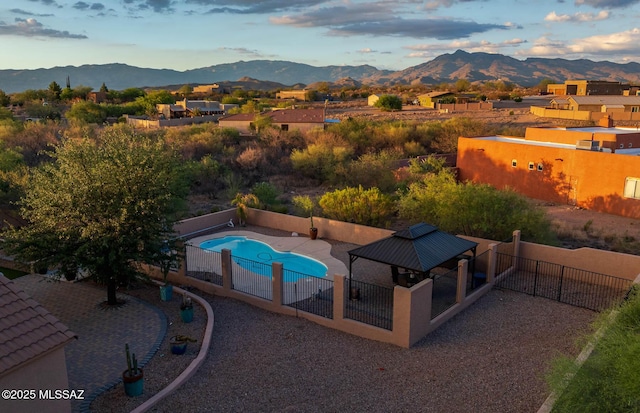 14245 E Wild Jesse Way, Vail, AZ 85641 - view of pool with a mountain view, a gazebo, a fenced backyard, and a patio