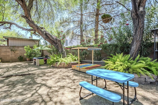 view of property's community featuring a patio and a fenced backyard
