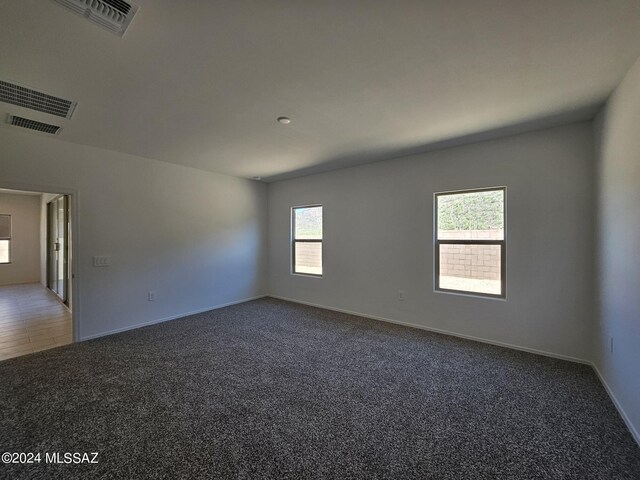 spare room with a wealth of natural light, visible vents, and carpet