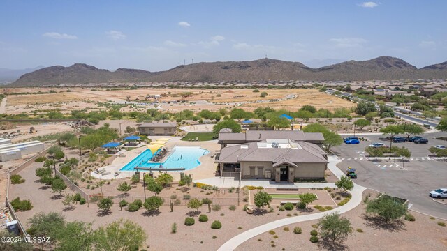 drone / aerial view featuring a mountain view