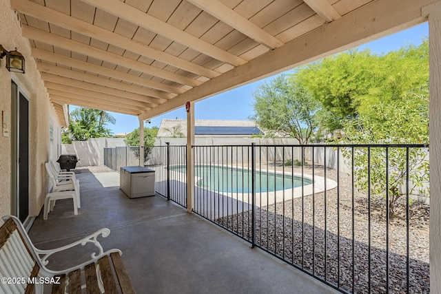 view of patio / terrace featuring a fenced backyard and a fenced in pool