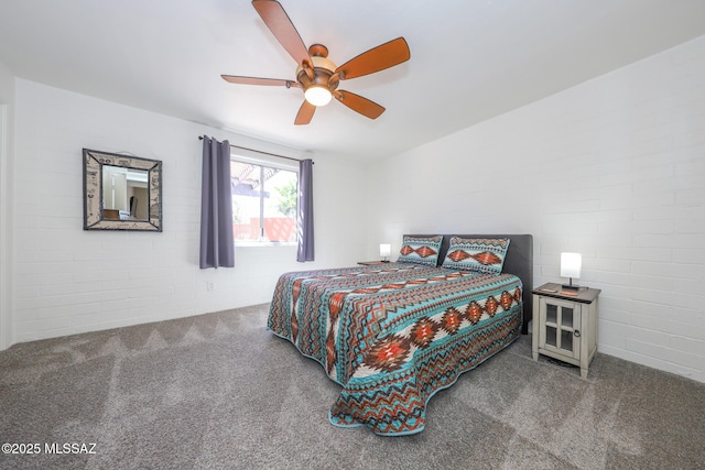 carpeted bedroom featuring a ceiling fan