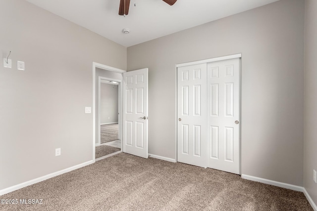 9008 W Bruce St, Tucson, AZ 85735 - unfurnished bedroom with ceiling fan, baseboards, carpet flooring, and a closet
